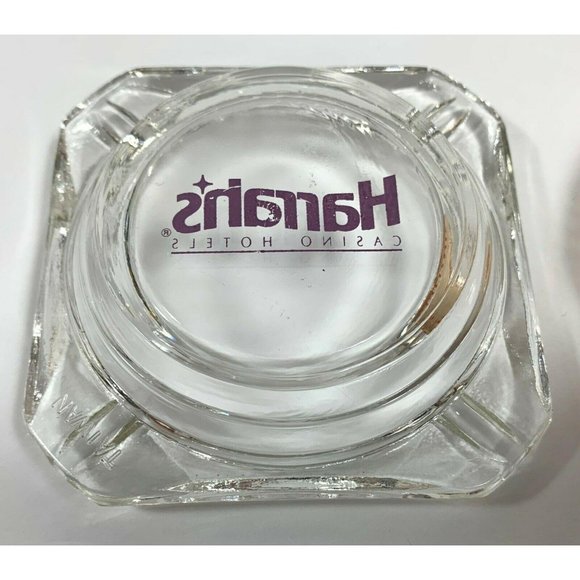 Harrahs Ashtray Hotel and Casino Souvenir Set Reno Lake Tahoe Orange Clear Glass - Picture 8 of 10